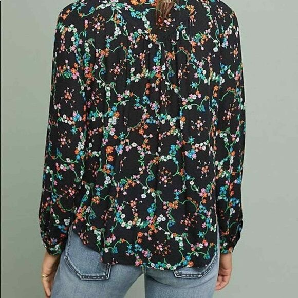 Anthropologie Maeve Avignon Floral Top Blouse Small Black Button - Picture 6 of 6